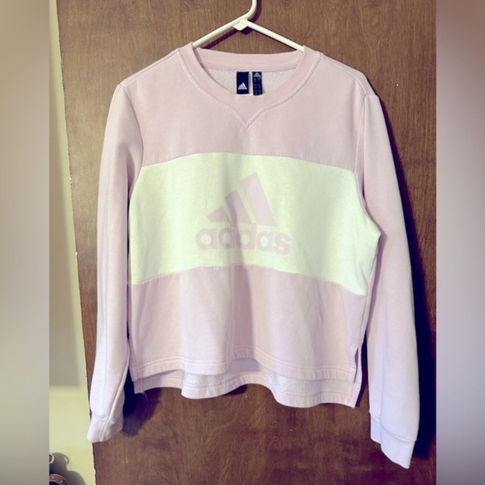 Adidas Sweatshirt Pastel Lavender White Woman Large Crew Neck Sporty‎ Athletic